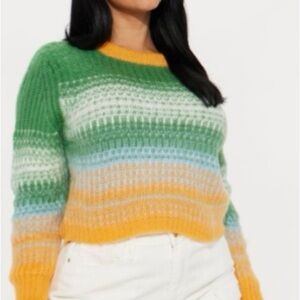 Fashion Nova Green and Yellow Crew‎ Neck Sweater